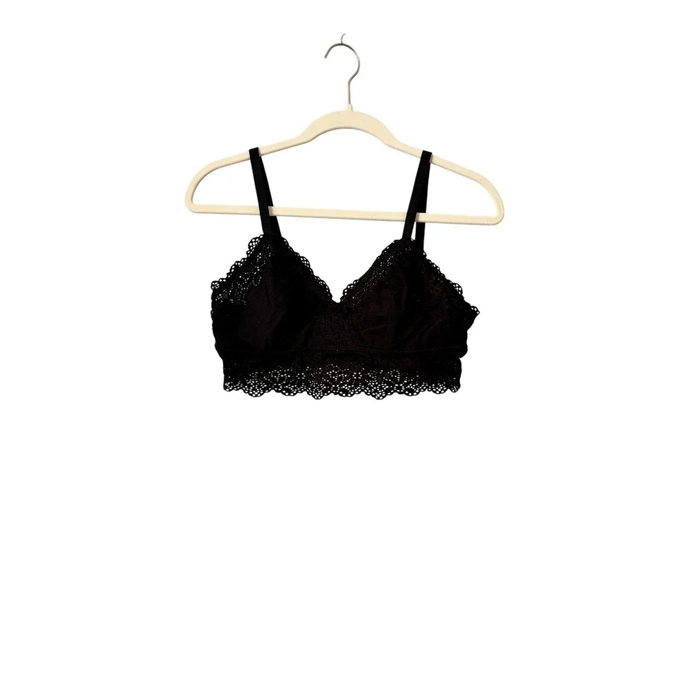 Aerie Black Floral Lace Bralette Adjustable Straps Size‎ Large L/G